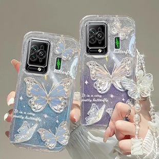 黑鲨5手机壳4/3/s/pro/2手机壳透明软套全包防摔可爱硅胶潮奢华高档蝴蝶手链闪粉