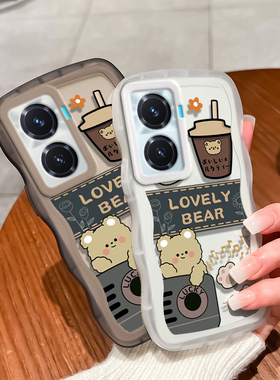 vivo y77手机壳y10/y97/y53s/y67/y85/y76s/y32/y55s女y54s透明保护套本命新年春节兔年红色大波浪小熊