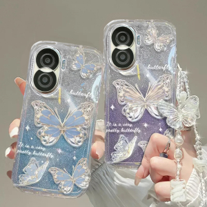 荣耀x40手机壳x50/x30/i/max/x20se/x10/9x/pro/8x/7x透明软套全包防摔可爱潮奢华高档蝴蝶手链闪粉