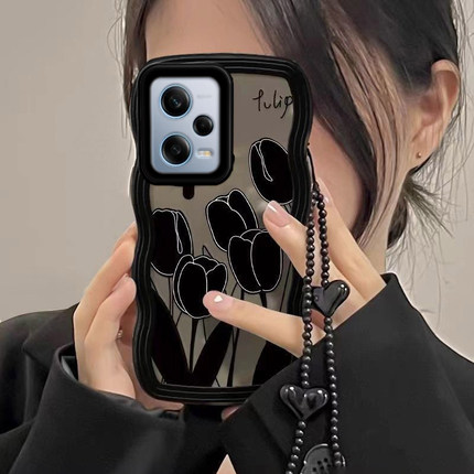 红米Note12Pro手机壳note11/pro/+/10/9全包turbo极速版12c波浪边女透明软硅胶磨砂防摔外壳套郁金香