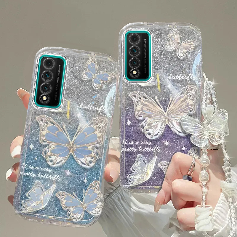 荣耀play5Tpro手机壳荣耀play 3透明蝴蝶4套6全包防摔T潮note10奢华9高档C手链30闪粉100款40新50软80女honor