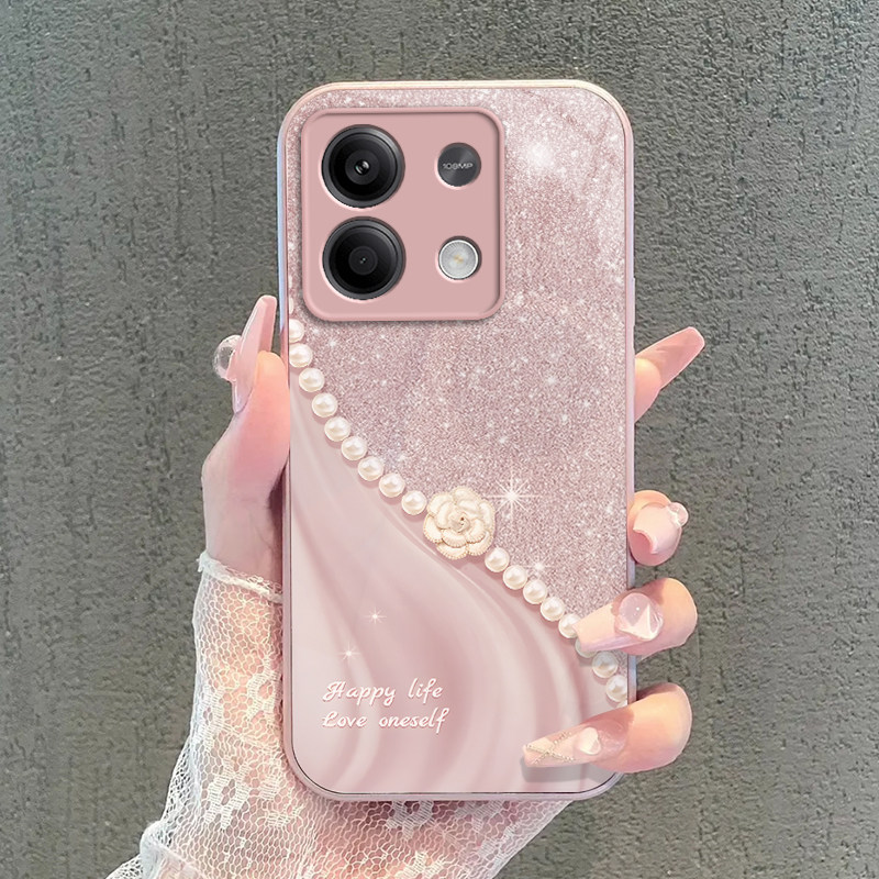 Redmi note13/13Pro/Pro+手机壳新款玻璃note13RPro保护套卡通可爱全包珍珠花朵