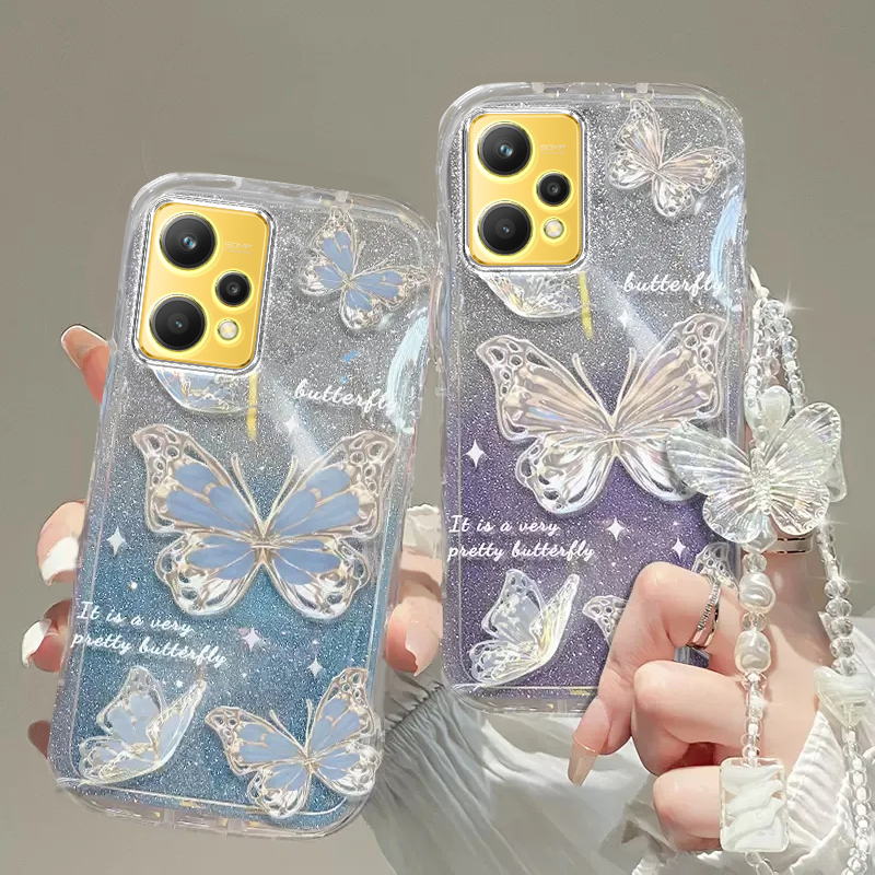 Realme真我Q5手机壳Realme Q透明Q2蝴蝶Q3套25全包X2防摔X7潮V3新V11高档15手链V60闪粉23大师v30狂欢V50