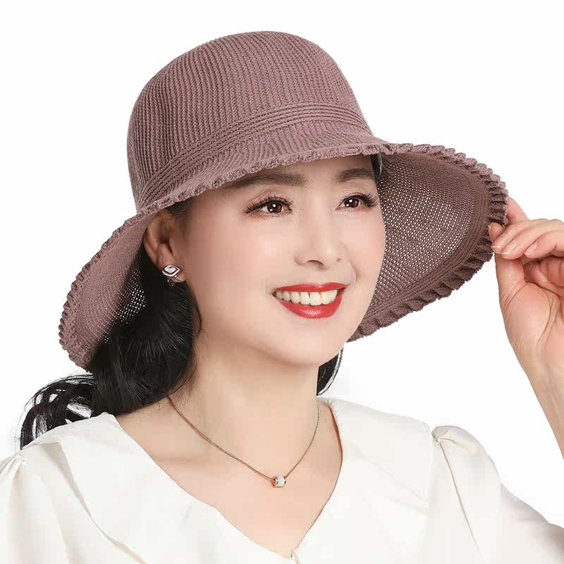 中年妈妈遮阳帽春夏防晒透气薄款凉帽老年女式盆帽渔夫帽太阳帽子