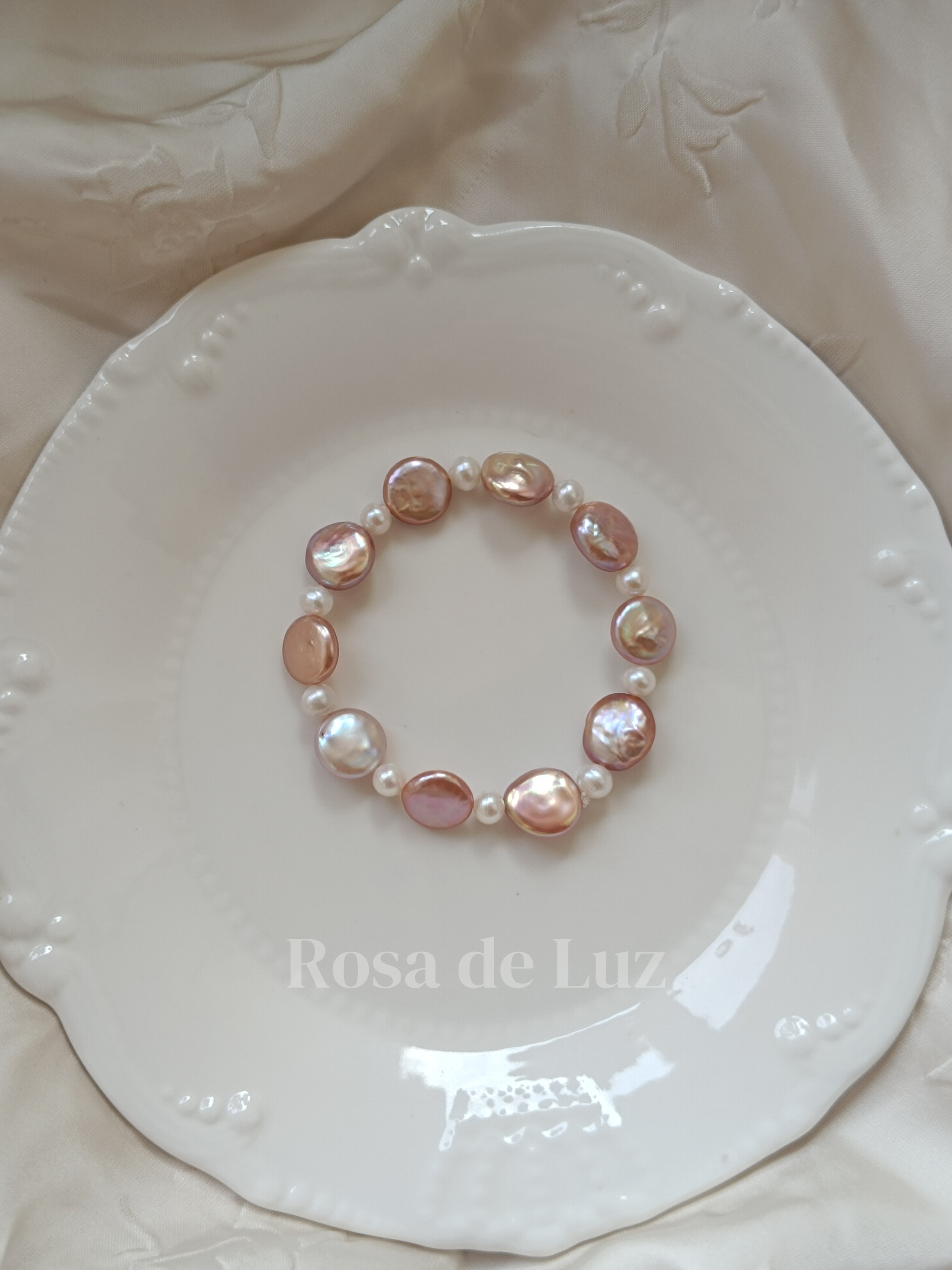 Rosa de Luz|天然淡水纽扣通体珍珠手链10mm巴洛克粉紫色手串女
