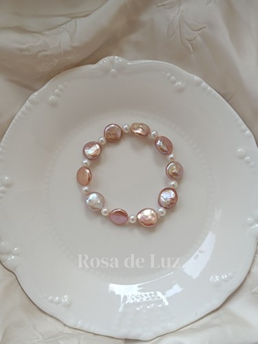 Rosa de Luz｜天然淡水纽扣通体珍珠手链10mm巴洛克粉紫色手串女