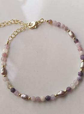 葡萄冻冻紫色幸运天然无核淡水珍珠搭配天然石串珠手链原创手饰