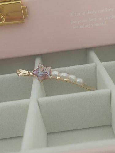 【一物一拍】天然珍珠发卡紫色星星规整好看微瑕炫彩一字夹边夹