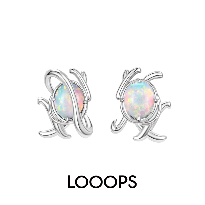 looops环保黄铜电镀白金合成欧泊