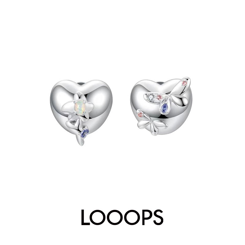 怦怦爱心蝴蝶宝石耳钉