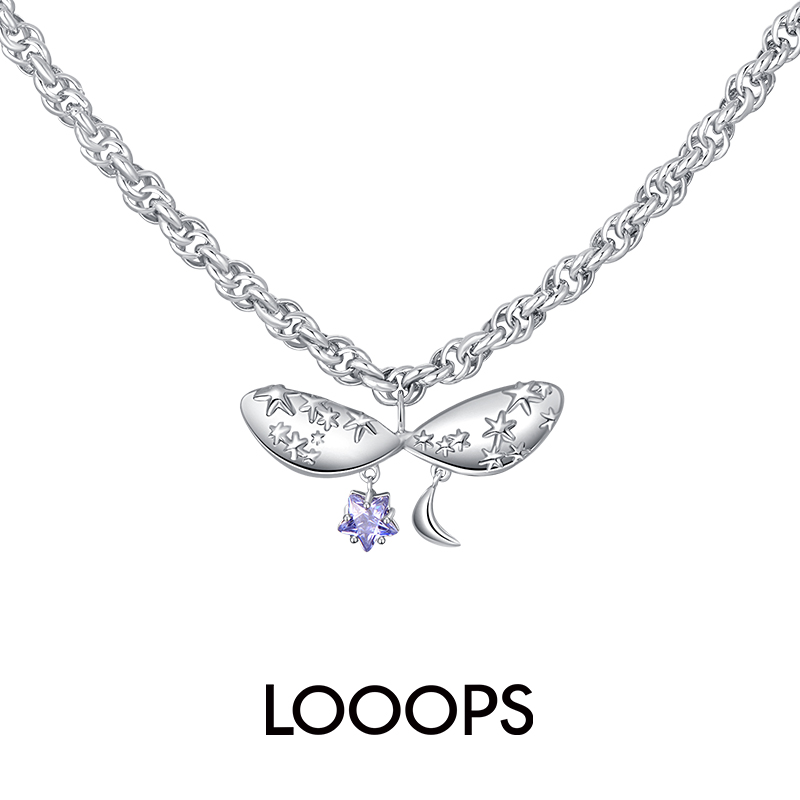 星月吊坠蝴蝶肌理项链