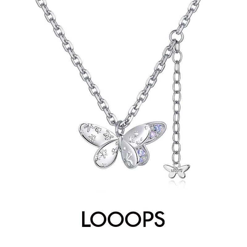 翻页蝴蝶宝石双层项链