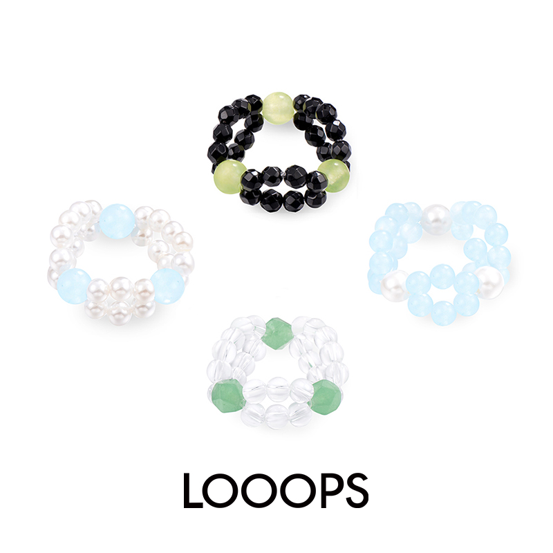 叶形拼接天然水晶玉石串珠戒指