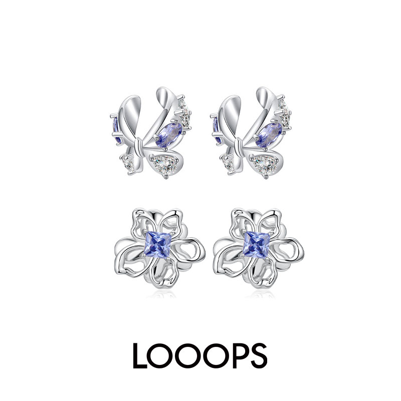 蝴蝶旋转花朵宝石耳钉