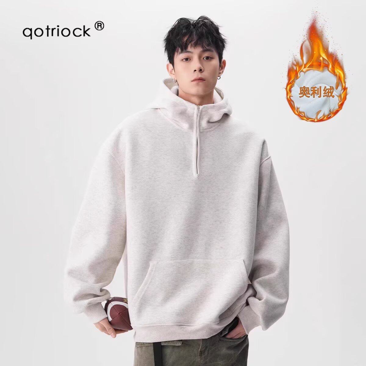 RMWS套头重磅半拉链加绒加厚连帽卫衣男女秋冬设计感外套情侣上衣