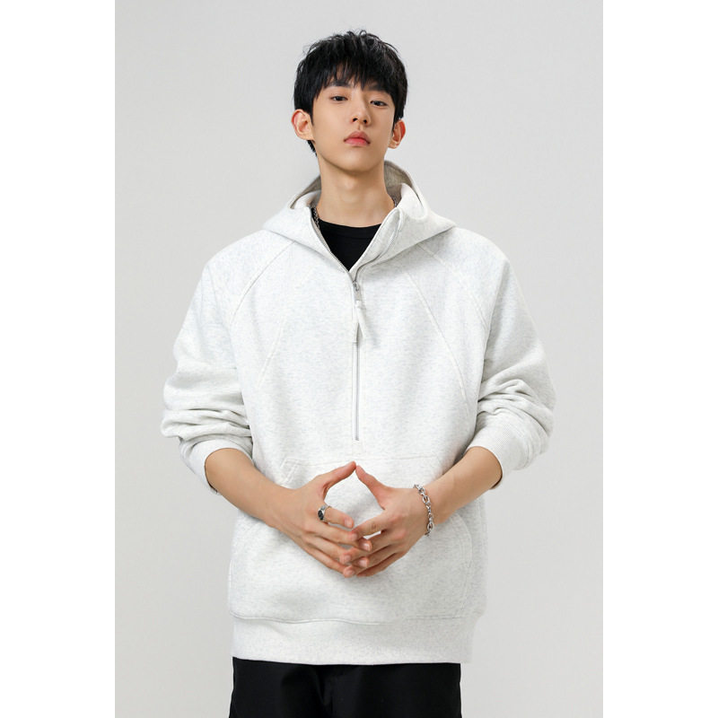 重磅美式高街连帽卫衣男2026新款春秋宽松boxy短款半拉链帽衫外套