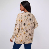 亚马逊秋冬新款 休闲宽松衫 毛衣蜜蜂印花大码 女士上衣欧美跨境秋季