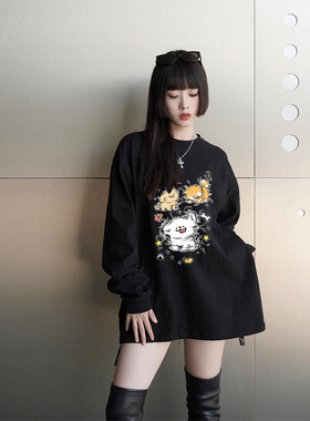 美式简约白色t恤女新款春秋季宽松小众长袖上衣仿棉内搭打底衫ins