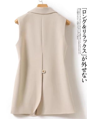 黑色韩版马甲女春秋季中长款2025新款通勤小众西装背心马夹外套女