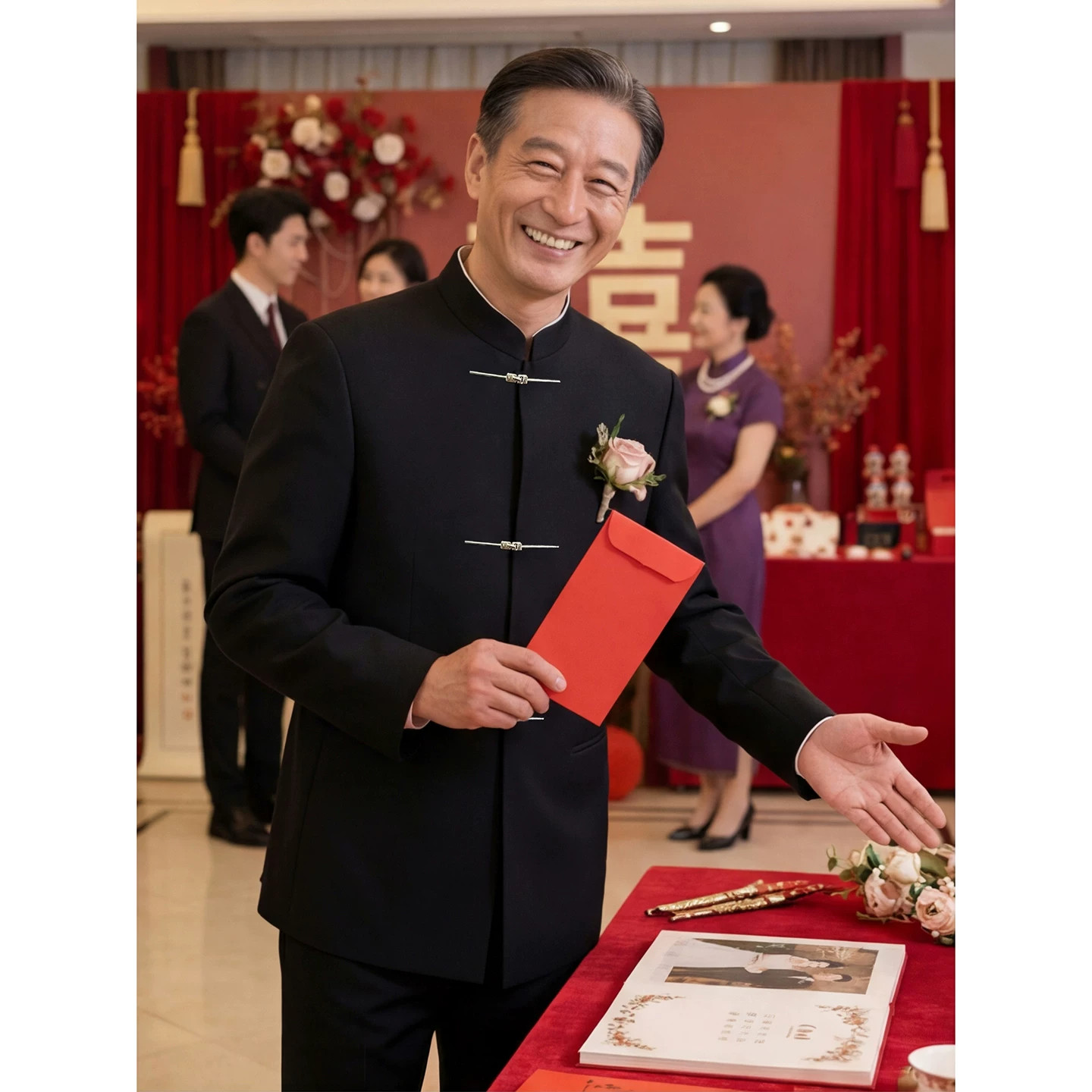 中山装老年人民国男婚礼爸爸中式西装喜公公婚宴套装宴会主持西服