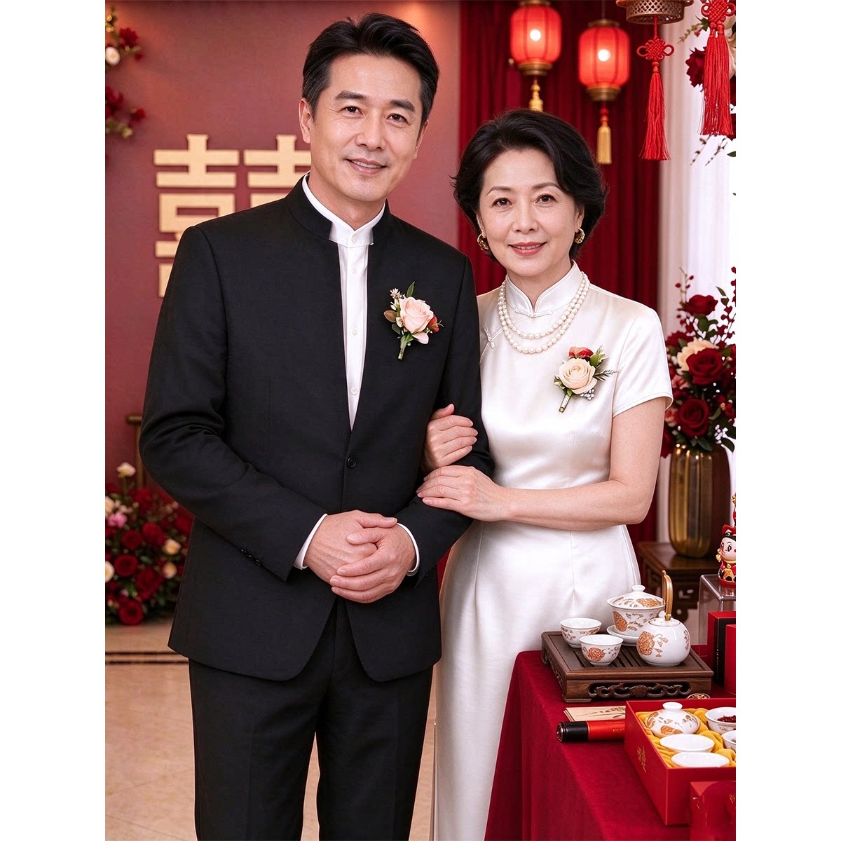 中山装老年人婚宴套装宴会主持西服爸爸民国男婚礼中式喜公公西装