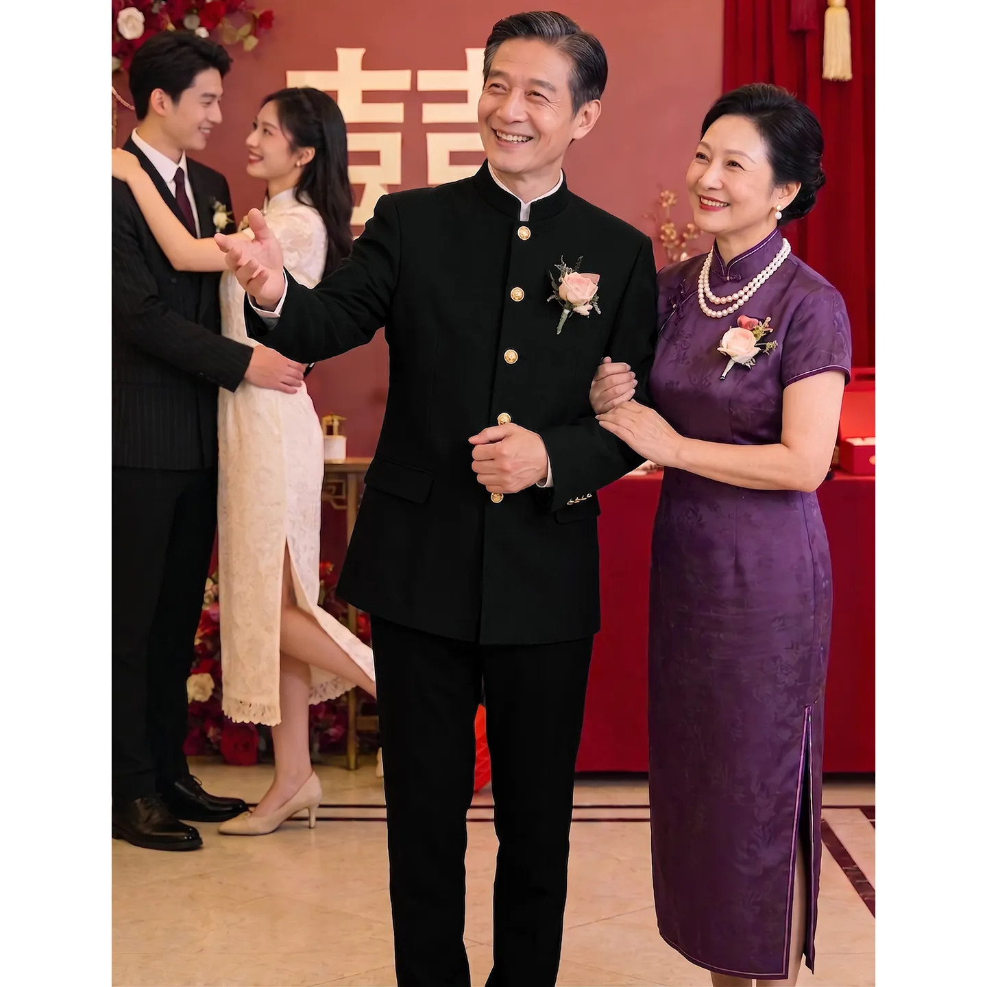 中山装男婚礼爸爸新中式西装喜公公婚宴西服老年人民国风宴会套装
