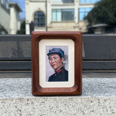 主席像实木榫卯迷你相框胡桃100元领袖头像钱币摆件3寸钱币收藏