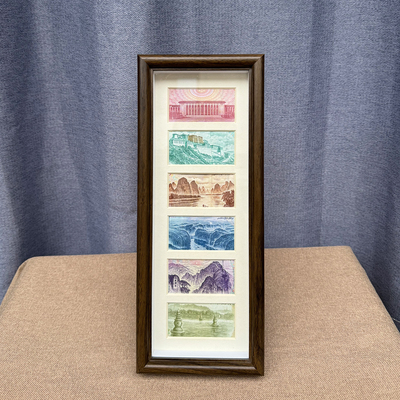 玻璃款山水画相框人民币100元增运多金六连框钱币增运多金送礼