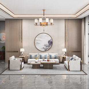 售楼小916处户现代家中式 实木沙发客厅型禅意具组合套装 木 新中式
