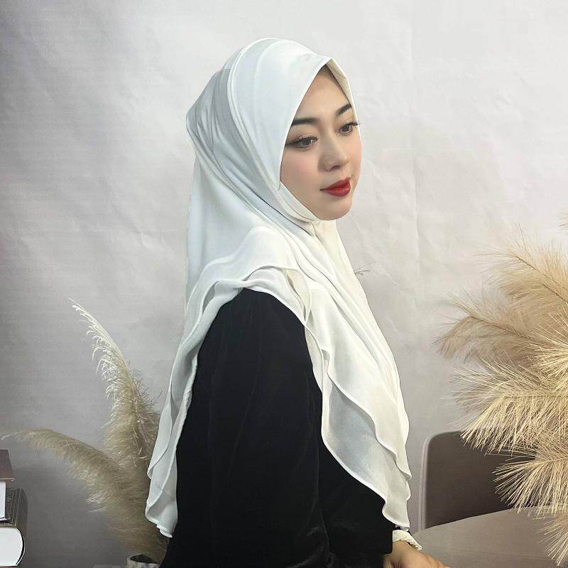 阿拉伯头套马来女士盖头头巾纯色水晶麻双层圆边雪纺头巾帽现货