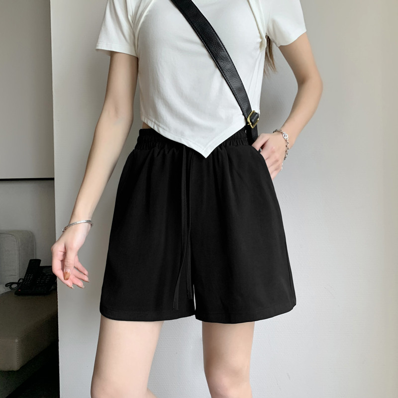 新款西装短裤女夏季高腰A字薄款春休闲阔腿宽松A字四分裤面料黑色