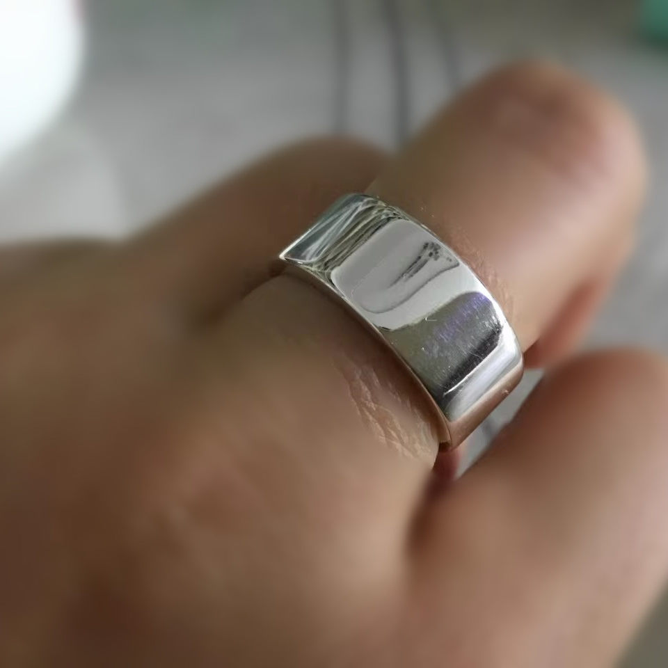 克罗潮实心S999足银戒指复古饰品简约男女光面食指环时尚情侣对戒