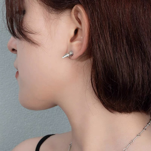潮流朋克风925纯银罗马子弹头耳钉耳坠实心哥特耳环男女鹿晗耳饰