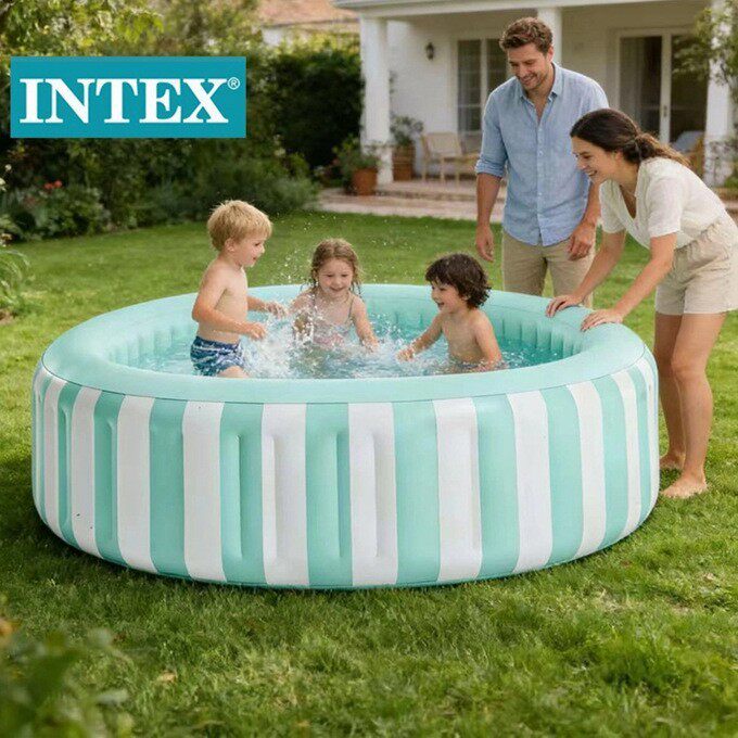 INTEX绿色条纹竖条水池家庭充气水池儿童水池戏水池加高加厚浴池