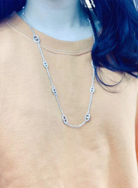 纯银可调节吊坠复古毛衣链