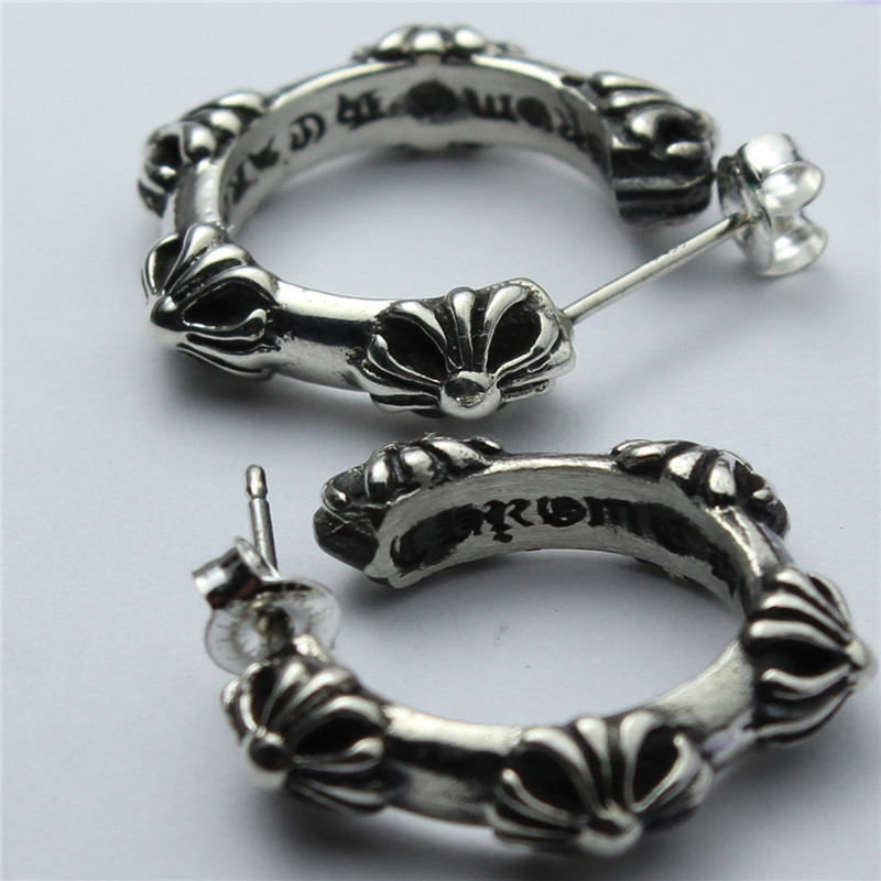 克罗潮牌babyfat耳圈男女CH925纯银耳钉心情侣耳环耳饰十字架耳坠