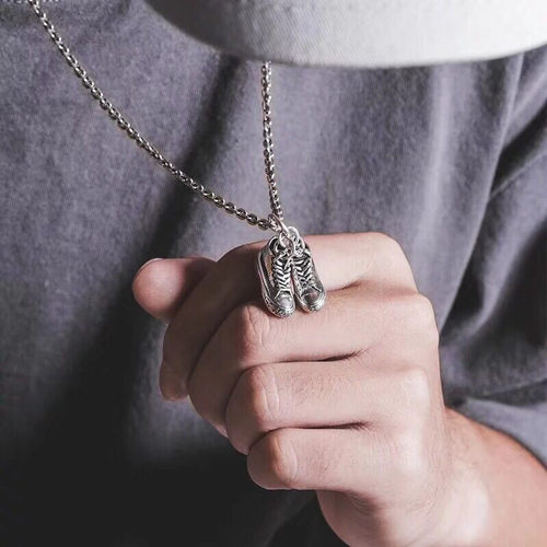 克罗潮牌男女925纯银鹿晗实心款吊坠银饰项链挂坠项坠GD鞋子吊牌