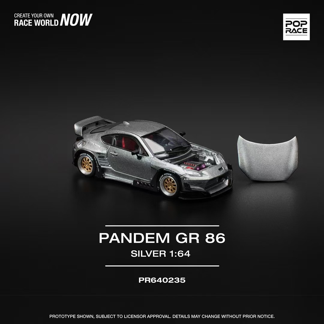 POPRACE 1:64 PANDEM GR86 SILVER HKD 银色 仿真 合金 汽车模型