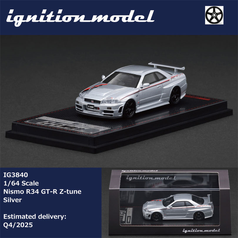 IG 1:64 Nismo R34 GT-R Z-tue Silver 仿真 合金 汽车模型