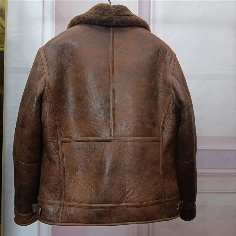 原生态皮毛一体男款防寒外套真皮真毛皮草b3飞行服休闲加厚羊羔毛