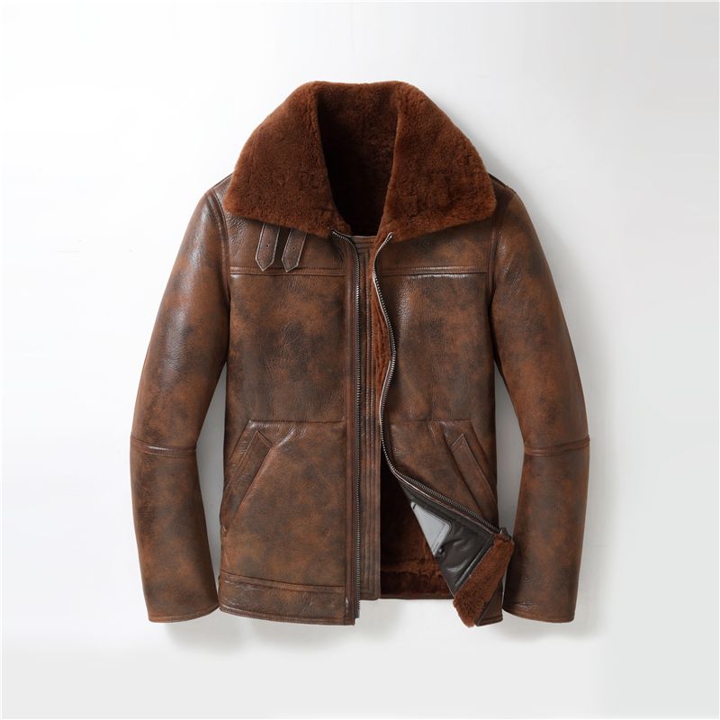 原生态皮毛一体真皮皮衣加厚保暖b3飞行服新款男女同款机车服外套