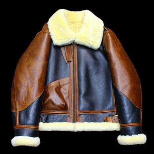 西班牙美利奴B3皮毛一体飞行员夹克美式复古外套秋冬爆厚男女同款