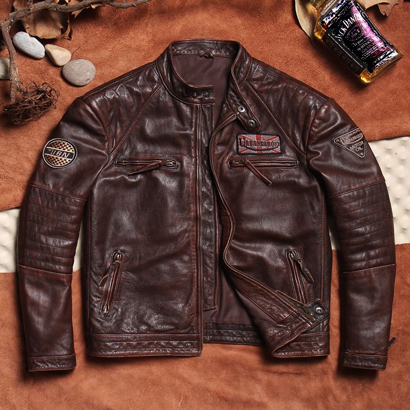 1.4mm美式毒液多萨农场主重工水洗做旧男士茶芯高端真皮牛皮皮衣