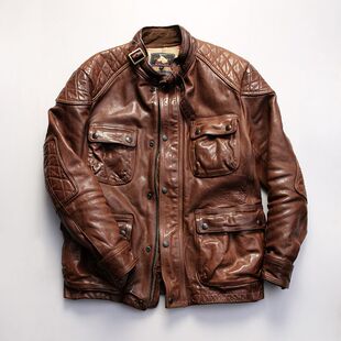 男 真皮皮衣男立领阿美咔叽头层植鞣牛皮猎装 复刻RL中长款 M65猎装