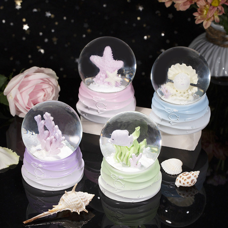 海底世界贝壳发光水晶球透明玻璃球桌面小摆件儿童卧室氛围灯