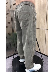 卡其色哈伦裤 春秋季 百搭休闲裤 宽松男士 潮 水洗弹力直筒老爹牛仔裤