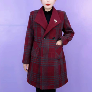 秋冬时尚气质中长款大格子外套宽松显瘦毛呢大衣女士风衣