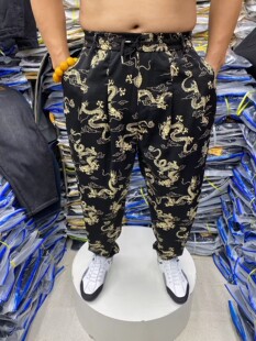 透气中青年加大加肥抗皱小脚哈伦裤 夏季 印花老爹裤 宽松薄款 潮 男士