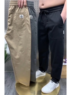 男士 中年直筒裤 休闲裤 弹力哈伦裤 潮 松紧腰宽松水洗棉老爹裤 春秋季