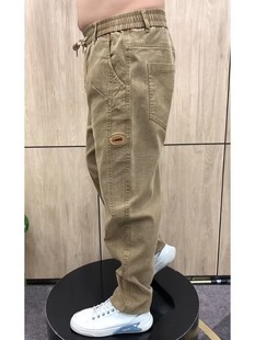 弹力直筒老爹牛仔裤 卡其中年小直角裤 宽松男士 哈伦裤 休闲裤 春秋季